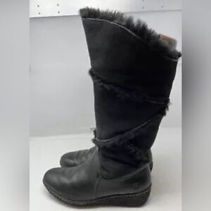 Born Tall Black Leather Shearling Lined Sheepskin Fur Warm Winter Boots 9